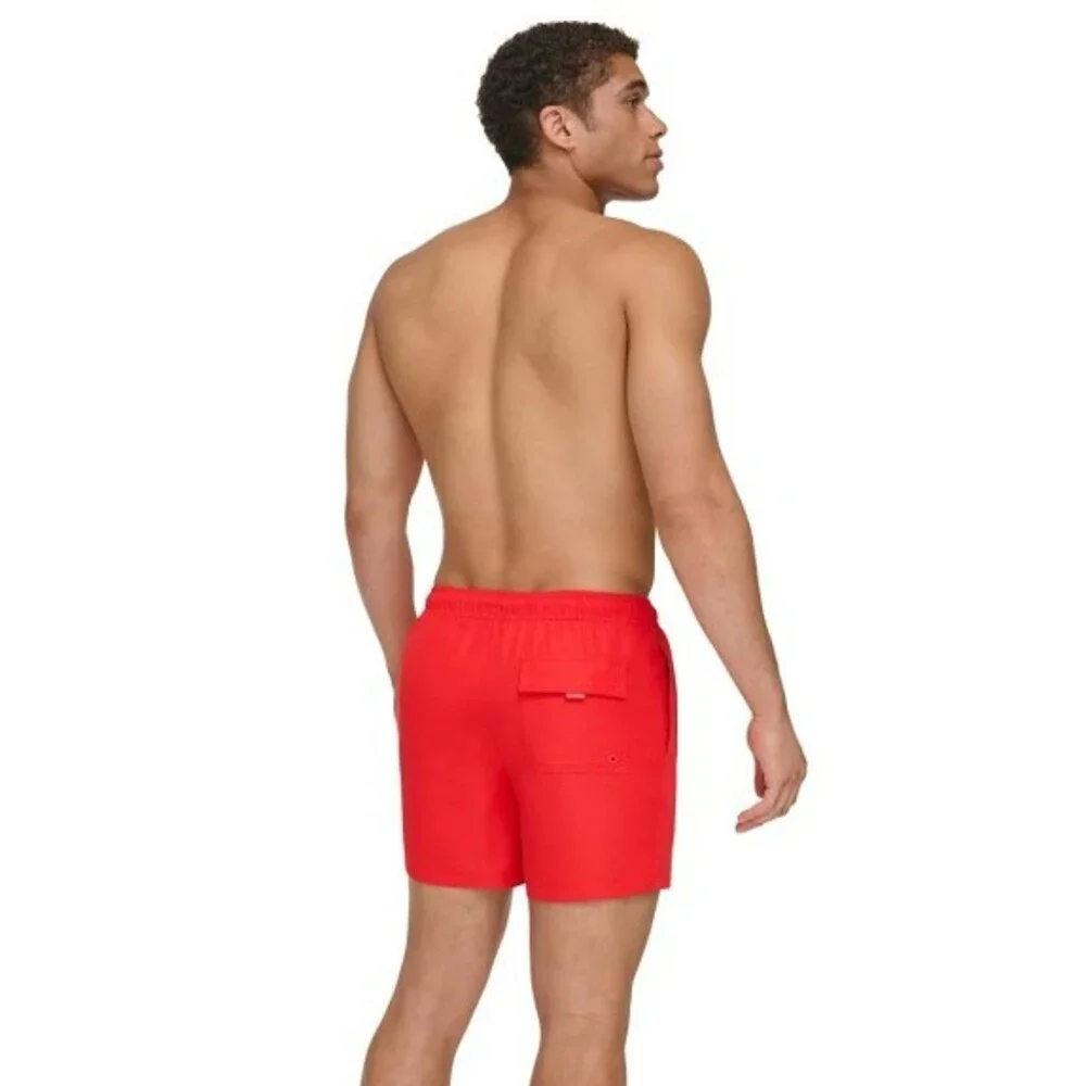 Calvin Klein Volley Swim Trunks Men's Large Red Outline Logo Drawstring FTS1042